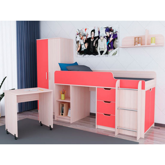 Low loft bed KidsBunkBed K-0032 sonoma oak white 2056x832x1070 cm Low loft bed KidsBunkBed K-0032 sonoma oak white 2056x832x1070 cm