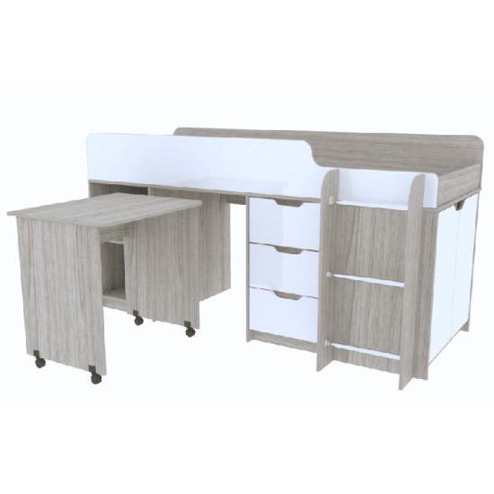 Low loft bed KidsBunkBed K-0032 sonoma oak white 2056x832x1070 cm Low loft bed KidsBunkBed K-0032 sonoma oak white 2056x832x1070 cm