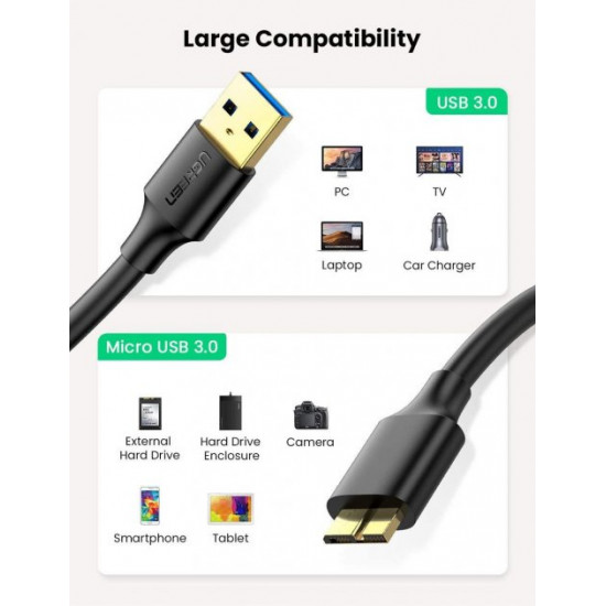 Charging cable Ugreen USB 3.0 AM / micro USB 3.0 1M Black (US130) Charging cable Ugreen USB 3.0 AM / micro USB 3.0 1M Black (US130)