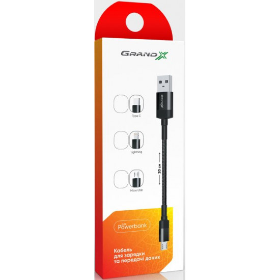Кабель Grand-X для Power Bank USB-Lightning FM-20L 20 см Black