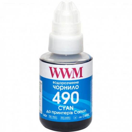 Чернила для Canon PIXMA G3411 WWM 490 Cyan 140г C490C Чернила для Canon PIXMA G3411 WWM 490 Cyan 140г C490C