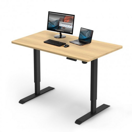 Monotable Single electric table for standing work (tabletop color “light oak”, base black) Monotable Single electric table for standing work (tabletop color “light oak”, base black)