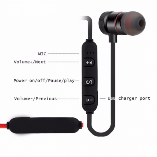 Wireless vacuum bluetooth headphones with microphone with magnetic fixation XT-6 Black Wireless vacuum bluetooth headphones with microphone with magnetic fixation XT-6 Black