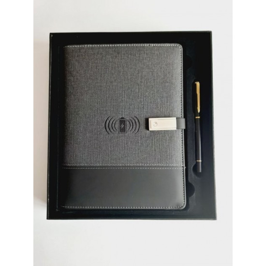 Gift notebook, business diary with 16 GB flash drive and wireless charging Powerbank with pen Gift notebook, business diary with 16 GB flash drive and wireless charging Powerbank with pen