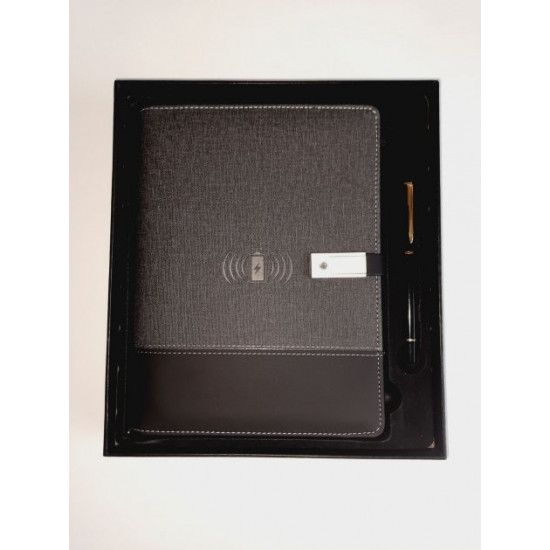 Gift notebook, business diary with 16 GB flash drive and wireless charging Powerbank with pen Gift notebook, business diary with 16 GB flash drive and wireless charging Powerbank with pen