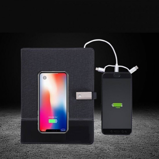 Gift notebook, business diary with 16 GB flash drive and wireless charging Powerbank with pen Gift notebook, business diary with 16 GB flash drive and wireless charging Powerbank with pen