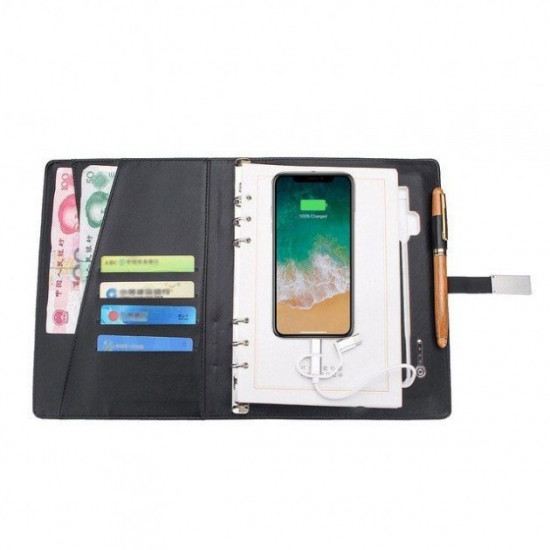 Gift notebook, business diary with 16 GB flash drive and wireless charging Powerbank with pen Gift notebook, business diary with 16 GB flash drive and wireless charging Powerbank with pen