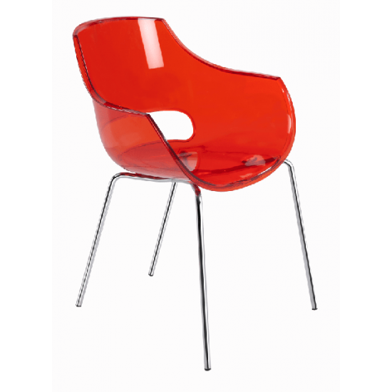 Armchair Papatya Opal transparent red, chrome base Armchair Papatya Opal transparent red, chrome base