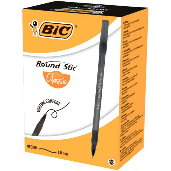 Set of ballpoint pens 60 pcs. Bic Round Stic, black, 0.32 mm (bc920568) Set of ballpoint pens 60 pcs. Bic Round Stic, black, 0.32 mm (bc920568)
