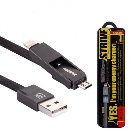 USB cable Remax RC-042t 2in1 lightning-micro 1m black USB cable Remax RC-042t 2in1 lightning-micro 1m black
