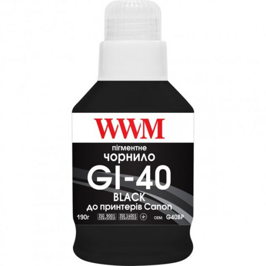 Чернила для CANON 40 INK SET WWM GI-40 Black 190г G40BP Чернила для CANON 40 INK SET WWM GI-40 Black 190г G40BP