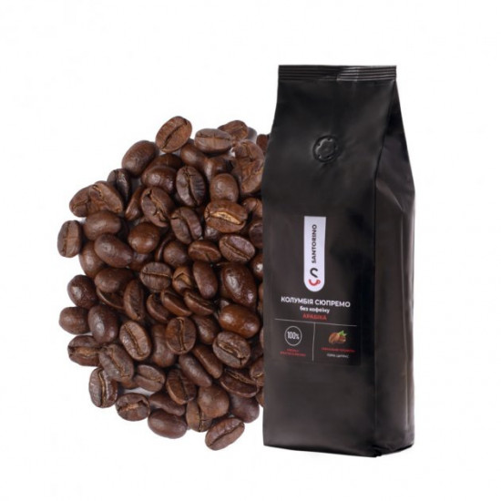 Freshly roasted coffee beans Santorino Arabica Colombia Supremo decaffeinated 500g Freshly roasted coffee beans Santorino Arabica Colombia Supremo decaffeinated 500g