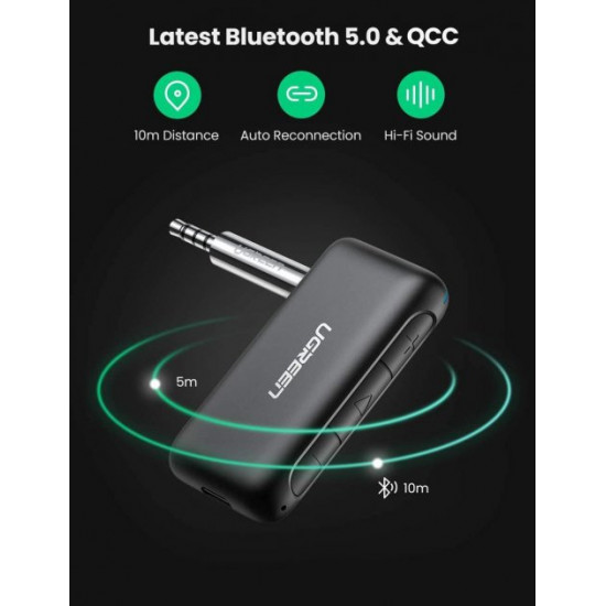 Бездротовий аудіо приймач Bluetooth 5.0 ресивер UGREEN AUX для автомобіля (CM276) Бездротовий аудіо приймач Bluetooth 5.0 ресивер UGREEN AUX для автомобіля (CM276)