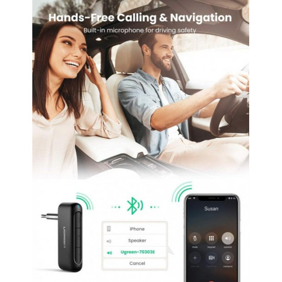 Бездротовий аудіо приймач Bluetooth 5.0 ресивер UGREEN AUX для автомобіля (CM276) Бездротовий аудіо приймач Bluetooth 5.0 ресивер UGREEN AUX для автомобіля (CM276)
