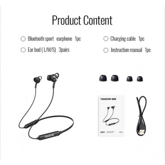  Наушники Takstar AW1 In-ear Bluetooth Sport Earphone, чёрные