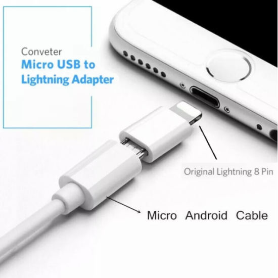 Перехідник з Micro USB мама на Iphone lightning тато, хром Перехідник з Micro USB мама на Iphone lightning тато, хром