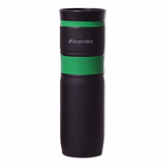 Thermal mug Kamille 900 ml. stainless steel with TPR insert Black / Green KM-2068 Thermal mug Kamille 900 ml. stainless steel with TPR insert Black / Green KM-2068