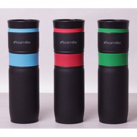 Thermal mug Kamille 900 ml. stainless steel with TPR insert Black / Green KM-2068 Thermal mug Kamille 900 ml. stainless steel with TPR insert Black / Green KM-2068