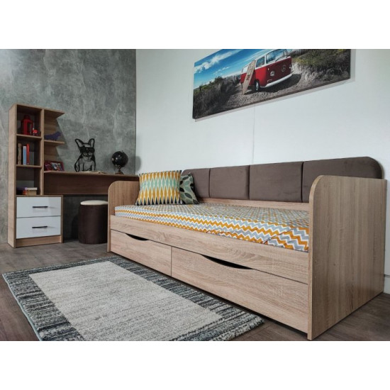 Bed Family furniture workshop Fanta 80*190 sonoma with brown backrest Bed Family furniture workshop Fanta 80*190 sonoma with brown backrest