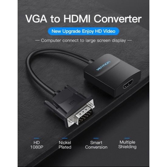 Перехідник Vention VGA-HDMI, 0.2 m, зі звуком та живленням (ACNBB) Перехідник Vention VGA-HDMI, 0.2 m, зі звуком та живленням (ACNBB)