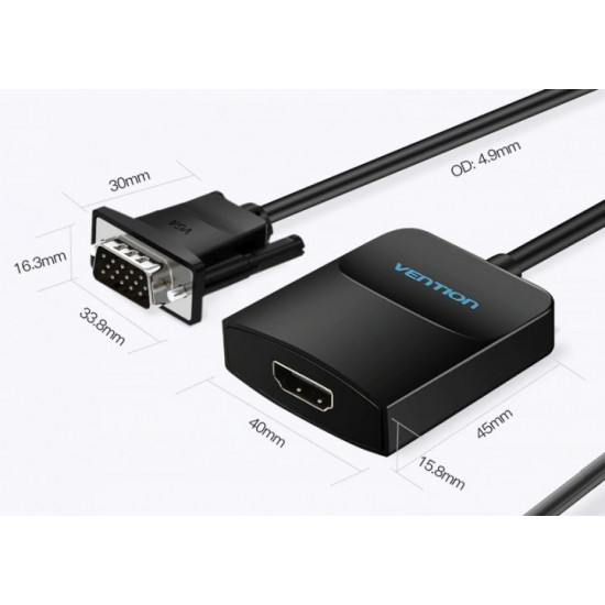 Перехідник Vention VGA-HDMI, 0.2 m, зі звуком та живленням (ACNBB) Перехідник Vention VGA-HDMI, 0.2 m, зі звуком та живленням (ACNBB)