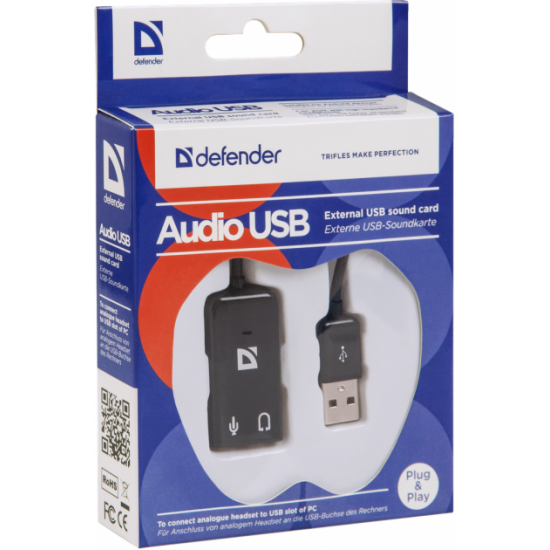 Adapter for headphones Defender Audio USB 2x3.5mm jack ->USB (63002) (6103749) Adapter for headphones Defender Audio USB 2x3.5mm jack ->USB (63002) (6103749)