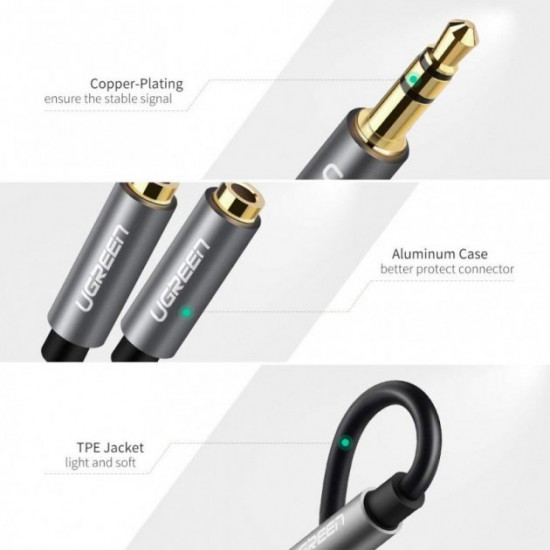 AUX 3.5mm splitter/splitter Ugreen AV123 audio cable (Black with silver, 20cm) AUX 3.5mm splitter/splitter Ugreen AV123 audio cable (Black with silver, 20cm)