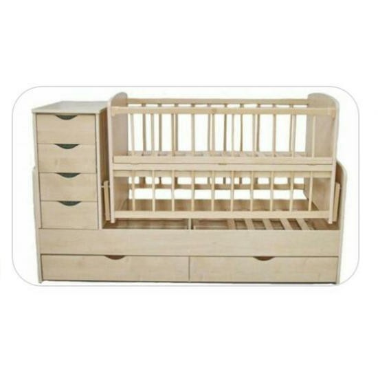 Transformable crib (cradle, nightstand, bed for a teenager, desk). Beech+chipboard. Color VANILLA