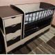 Transformable crib (cradle, teenage bed, cabinet, drawers, desk). Beech+chipboard. Transformable crib (cradle, teenage bed, cabinet, drawers, desk). Beech+chipboard.