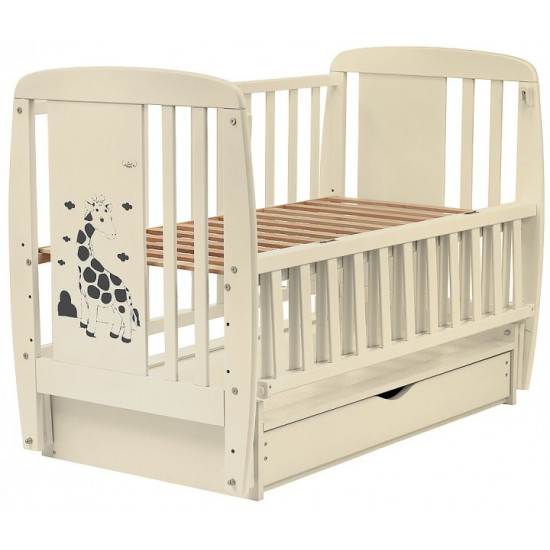 Bed Babyroom Giraffe pendulum, drawer, folding side DJMYO-3 beech ivory Bed Babyroom Giraffe pendulum, drawer, folding side DJMYO-3 beech ivory
