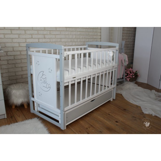 Кровать детская Baby Comfort TEDDY бело-серая с ящиком и маятником Кровать детская Baby Comfort TEDDY бело-серая с ящиком и маятником