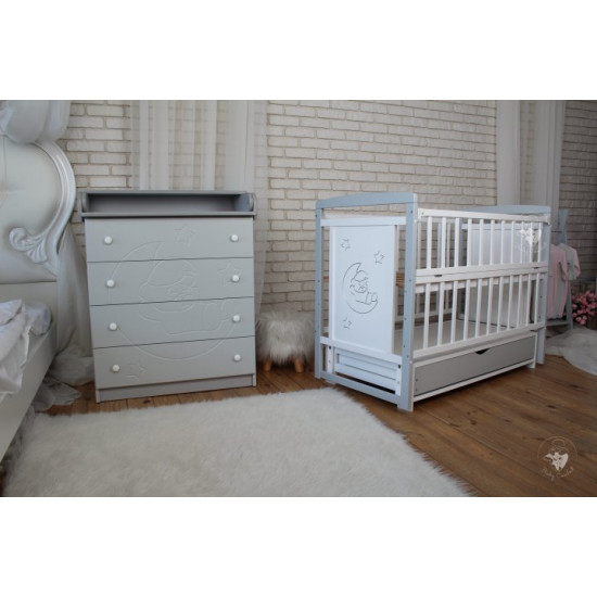 Кровать детская Baby Comfort TEDDY бело-серая с ящиком и маятником Кровать детская Baby Comfort TEDDY бело-серая с ящиком и маятником