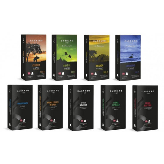 Набор кофе в капсулах Carraro collection 9 вкусов , 90 капсул Nespresso Набор кофе в капсулах Carraro collection 9 вкусов , 90 капсул Nespresso