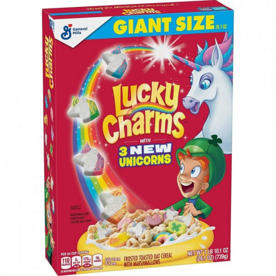 Пластівці Lucky Charms Giant Size зі шматочками кольорового маршмеллоу 739р. Пластівці Lucky Charms Giant Size зі шматочками кольорового маршмеллоу 739р.
