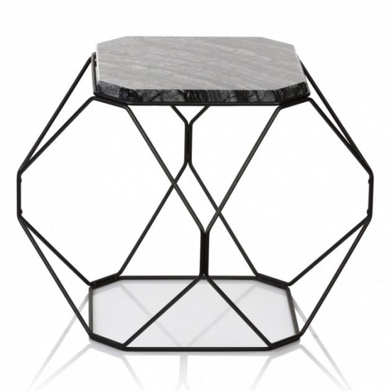 Metal polyhedron coffee table Silver Wave TRID2 36x36x36 cm graphite with marble insert Metal polyhedron coffee table Silver Wave TRID2 36x36x36 cm graphite with marble insert