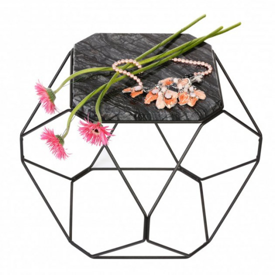 Metal polyhedron coffee table Silver Wave TRID2 36x36x36 cm graphite with marble insert Metal polyhedron coffee table Silver Wave TRID2 36x36x36 cm graphite with marble insert