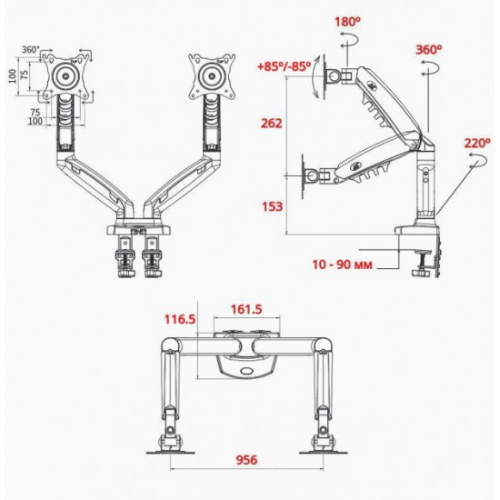 Настольное крепление для двух мониторов NB F160 17-30 дюймов Настольное крепление для двух мониторов NB F160 17-30 дюймов