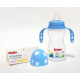 Plastic feeding bottle, with handle and nipple, heat-resistant, 330 ml, Bimbo, blue Plastic feeding bottle, with handle and nipple, heat-resistant, 330 ml, Bimbo, blue