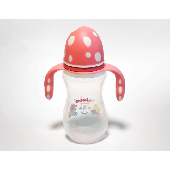 Plastic feeding bottle, with handle and nipple, heat-resistant, 330 ml, Bimbo, pink. Plastic feeding bottle, with handle and nipple, heat-resistant, 330 ml, Bimbo, pink.