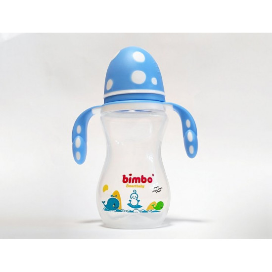 Plastic feeding bottle, with handle and nipple, heat-resistant, 330 ml, Bimbo, blue Plastic feeding bottle, with handle and nipple, heat-resistant, 330 ml, Bimbo, blue