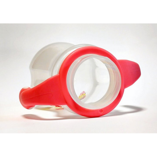 Plastic feeding bottle, with handle and nipple, heat-resistant, 330 ml, Bimbo, pink. Plastic feeding bottle, with handle and nipple, heat-resistant, 330 ml, Bimbo, pink.