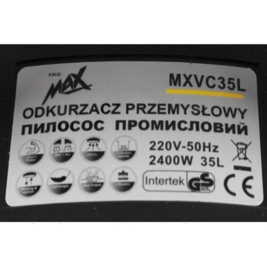 Пылесос строительный MAX MXVC35L 2400W для влажной и сухой уборки POLAND Пылесос строительный MAX MXVC35L 2400W для влажной и сухой уборки POLAND