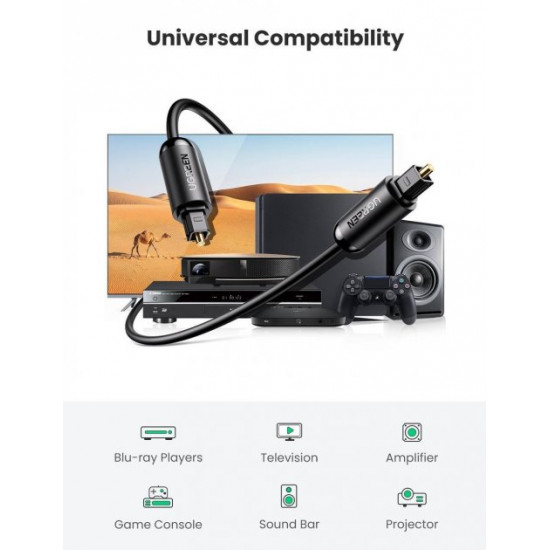 Кабель аудио Ugreen Toslink оптический 4 мм 1 м Black (AV122) Кабель аудио Ugreen Toslink оптический 4 мм 1 м Black (AV122)