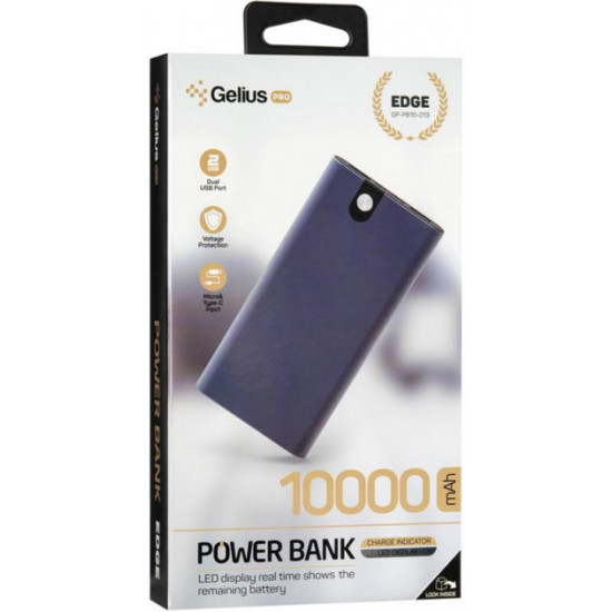 Портативна батарея Powerbank Gelius Pro Edge GP-PB10-013 10000mAh Blue Портативна батарея Powerbank Gelius Pro Edge GP-PB10-013 10000mAh Blue