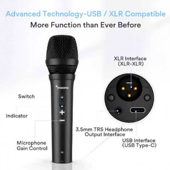 Микрофон динамический Maono AU-HD300 Черный XLR/USB с подставкой и поп-фильтром Микрофон динамический Maono AU-HD300 Черный XLR/USB с подставкой и поп-фильтром