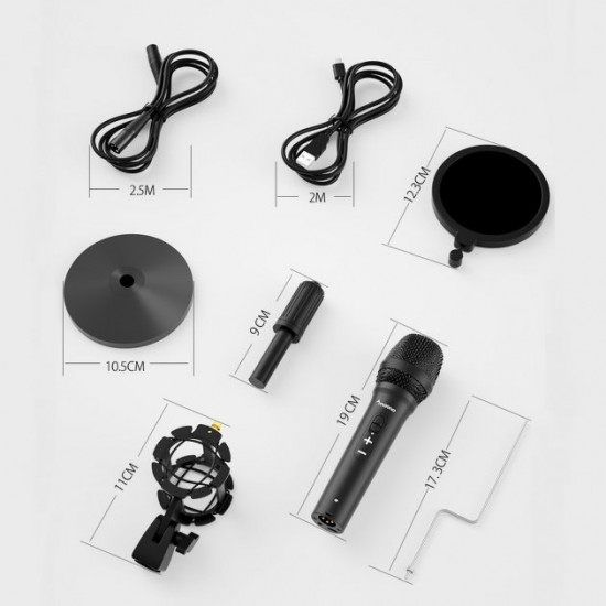Микрофон динамический Maono AU-HD300 Черный XLR/USB с подставкой и поп-фильтром Микрофон динамический Maono AU-HD300 Черный XLR/USB с подставкой и поп-фильтром