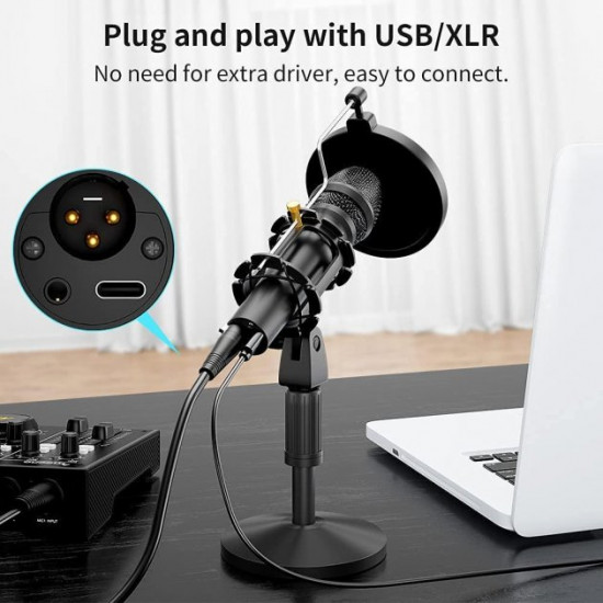 Микрофон динамический Maono AU-HD300 Черный XLR/USB с подставкой и поп-фильтром Микрофон динамический Maono AU-HD300 Черный XLR/USB с подставкой и поп-фильтром