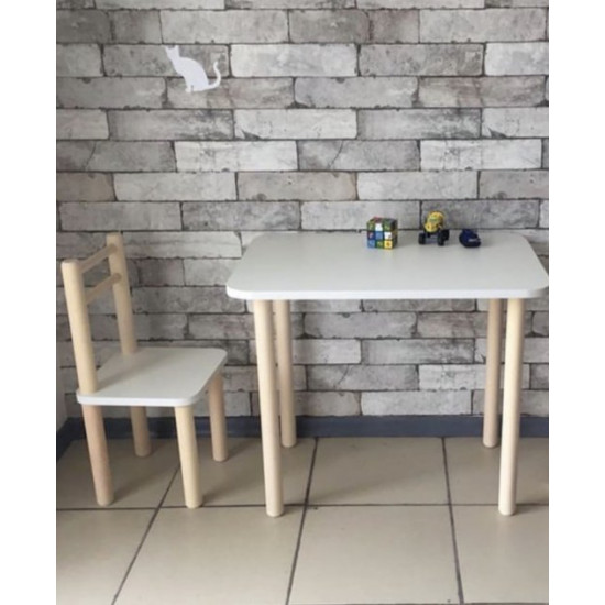 Children's wooden table and chair Toys, height 40 cm. Tabletop 60/40 cm. White Children's wooden table and chair Toys, height 40 cm. Tabletop 60/40 cm. White