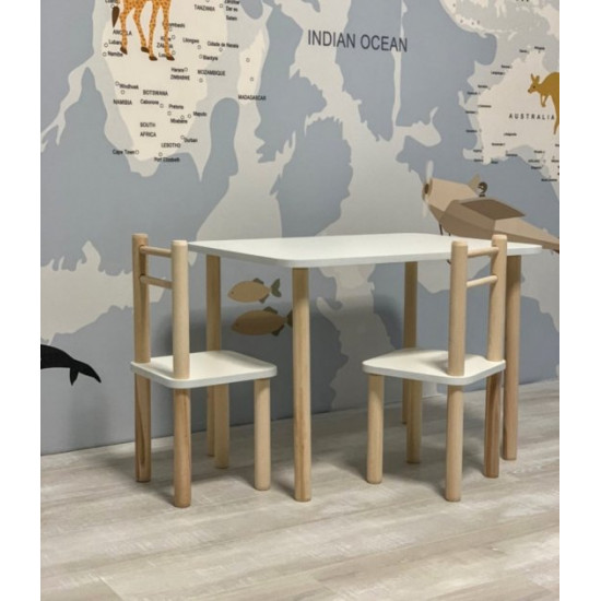 Children's wooden table and chair Toys, height 40 cm. Tabletop 60/40 cm. White Children's wooden table and chair Toys, height 40 cm. Tabletop 60/40 cm. White