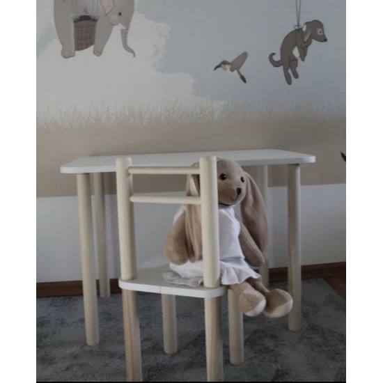 Children's wooden table and chair Toys, height 40 cm. Tabletop 60/40 cm. White Children's wooden table and chair Toys, height 40 cm. Tabletop 60/40 cm. White